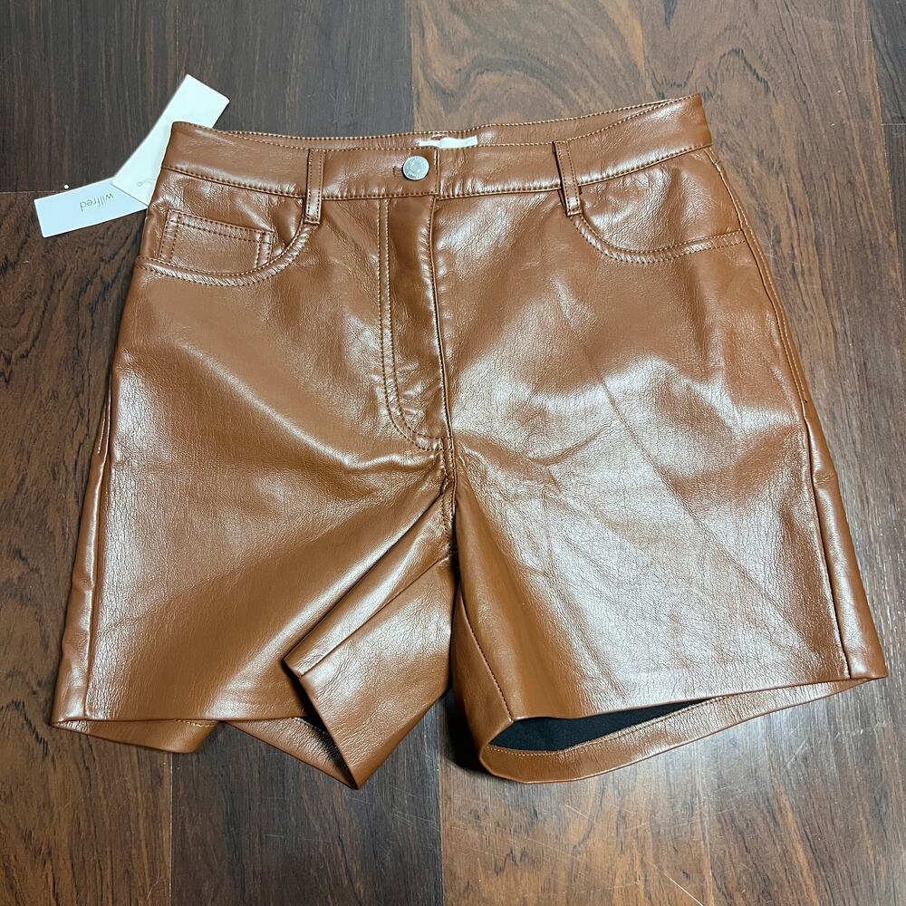 Aritzia Wilfred Melina 5" Short Women's High Waisted Cognac Sz 4 NWT